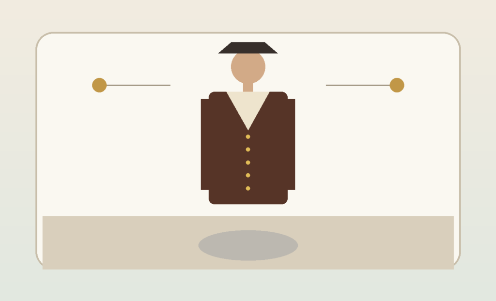 Illustration of a person in period-style historical garb